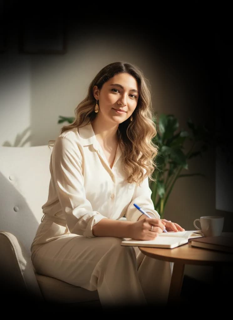 Retrato da psicóloga Nádia Baptista em ambiente acolhedor